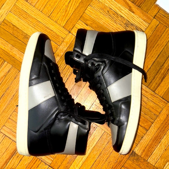 Saint Laurent Black and Gray High-Top Sneakers - Picture 3 of 14